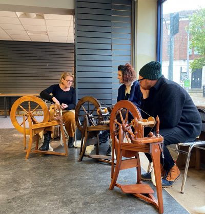 Learning to Spin gorgeous handspun yarn on an Ashford traditional wheel at the Textile Biennial