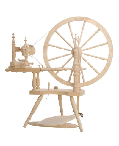 Kromski polonaise spinning wheel with single treadle and double drive band