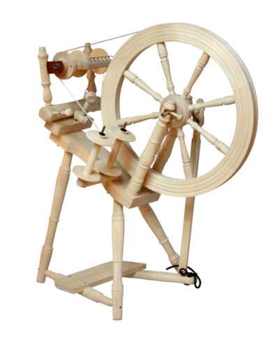 Kromski prelude spinning wheel with single treadle and built in lazykate