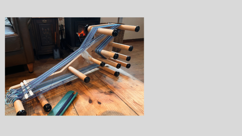 Lojan Inkle loom Complete on table with woven band